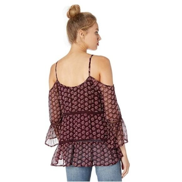 Lucky Brand Blouse XS NWT Printed Cold Shoulder Bohemian Peasant Summer Crochet - Picture 8 of 11